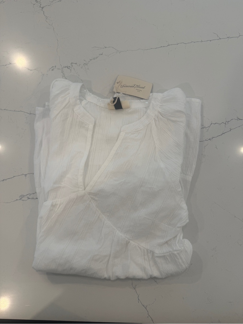 Universal White Textured V-Neck Ruffle Sleeve Blouse